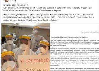 Covid, medico multato per aver lavorato troppo in pandemia scrive a Mattarella