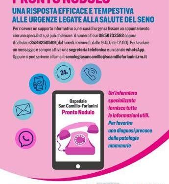 Al San Camillo Roma nasce ‘Pronto nodulo’, numero per urgenze senologiche
