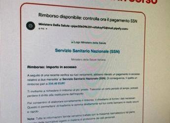 Alert ministero Salute: “False mail che promettono rimborsi, non cliccate su link”