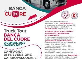 Prevenzione cardiovascolare gratuita in 28 città, riparte ‘Truck tour Banca del cuore’