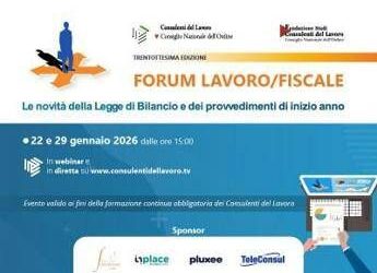 Consulenti lavoro: doppio appuntamento per Forum Lavoro/Fiscale 2026, 22 e 29 gennaio