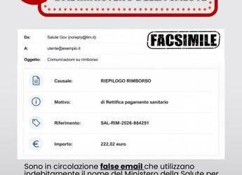 Alert ministero Salute su email truffa per presunti rimborsi per prestazioni: “Non cliccare su link”