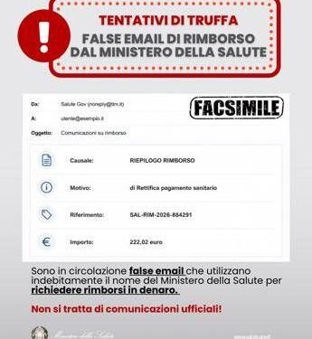 Alert ministero Salute su email truffa per presunti rimborsi per prestazioni: “Non cliccare su link”