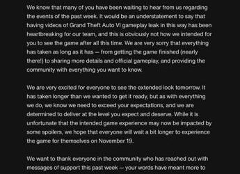 Rockstar Games risponde ai leak di GTA VI, confermati la presentazione ufficiale e il lancio a novembre