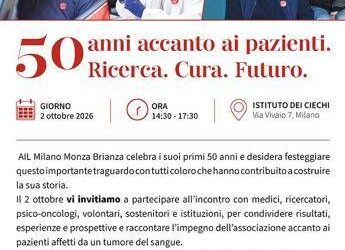 Ail Milano Monza Brianza compie 50 anni, ‘accanto ai pazienti e alla ricerca’