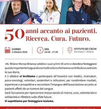 Ail Milano Monza Brianza compie 50 anni, ‘accanto ai pazienti e alla ricerca’